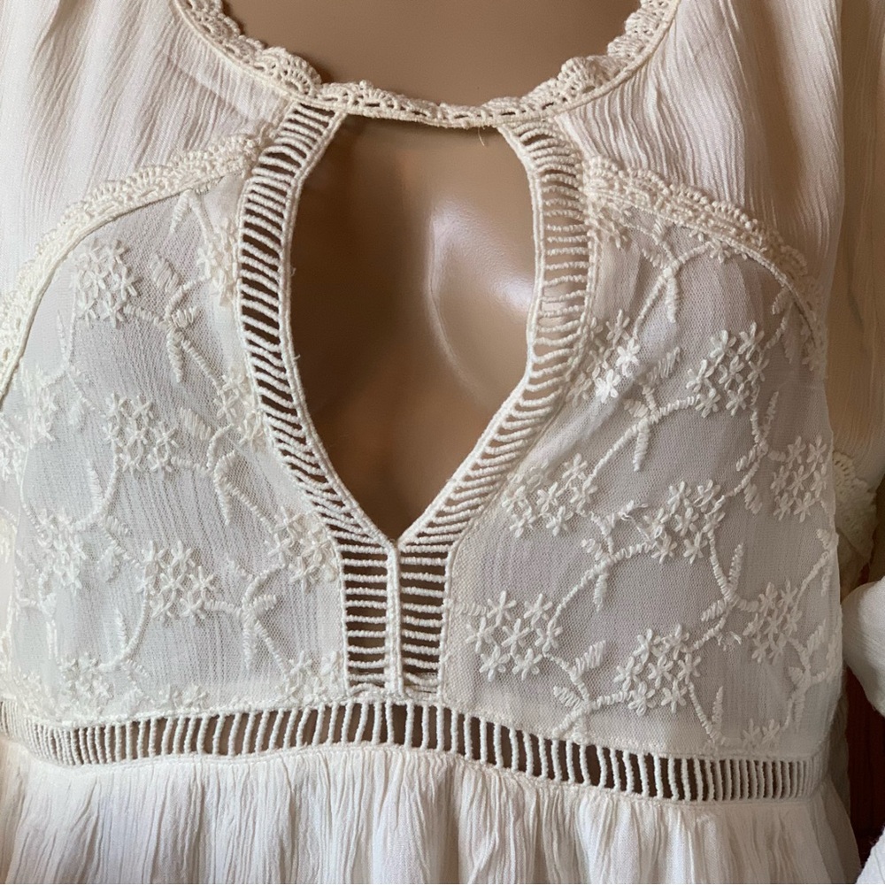 Patrons of Peace White Dress M Lace Crochet Boho Festival Cutouts - Picture 5 of 13